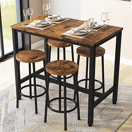 Bar Table Set,Industrial Bar Table and Chairs Set,5 Pcs Dining Table Set Counter