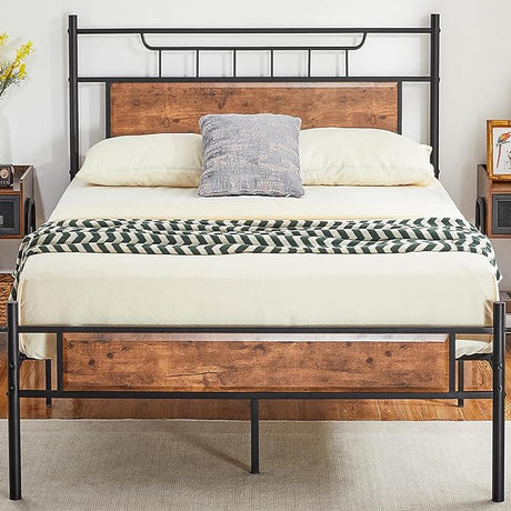 Twin Bed Frame Heavy Duty Metal Platform with Wooden Headboard Footboard Mattress