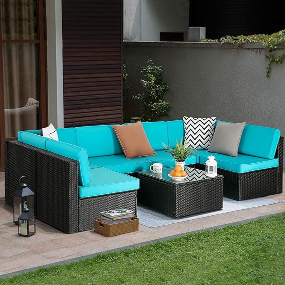 7 Pieces Outdoor Furniture Rattan Sectional Patio Sofa