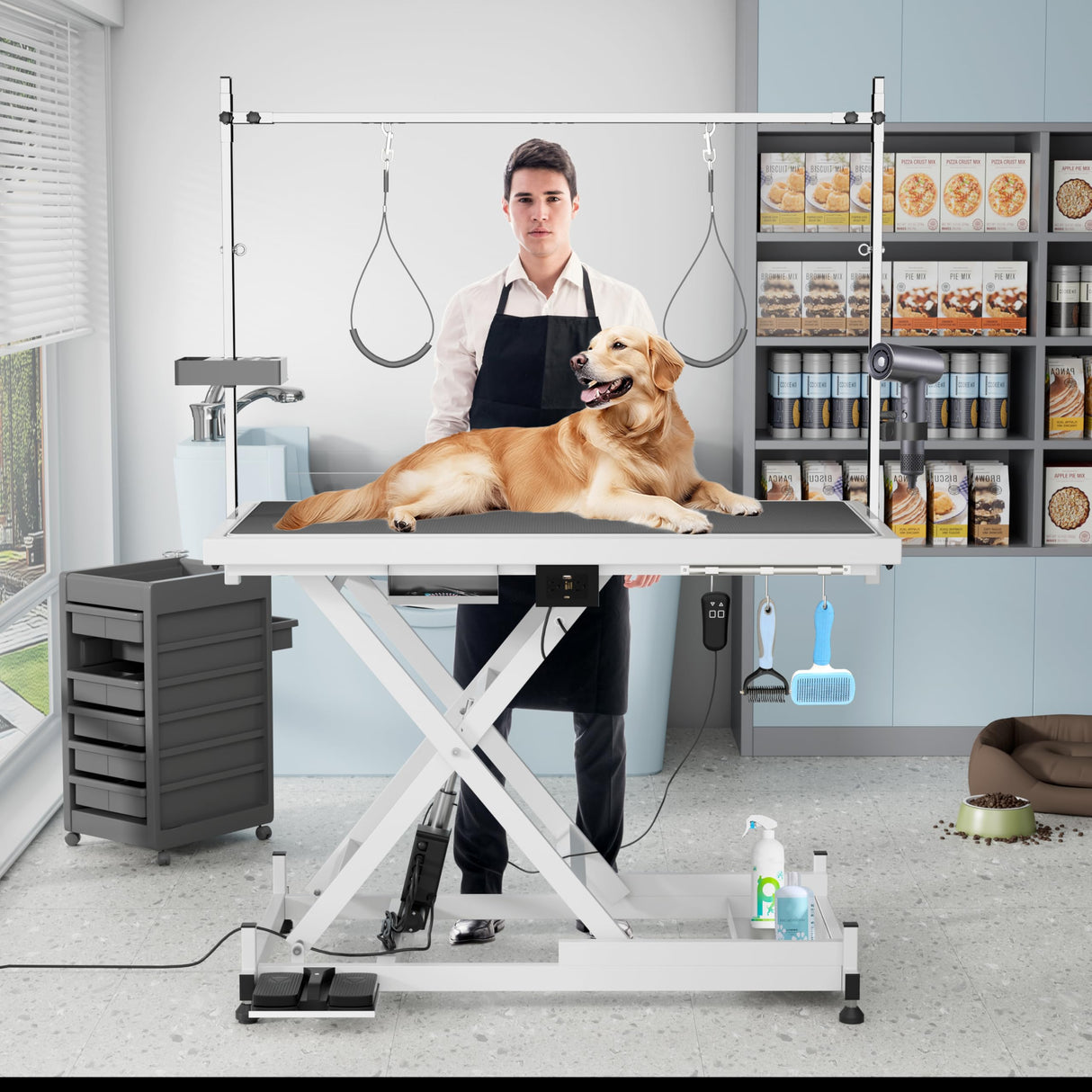 50" Electric Lifting Dog Grooming Table with Overhead Arm