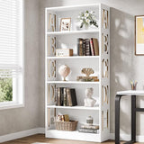 70.87-Inch Tall White Bookshelf, 5-Tier Wood Bookcase with Open Display Shelves