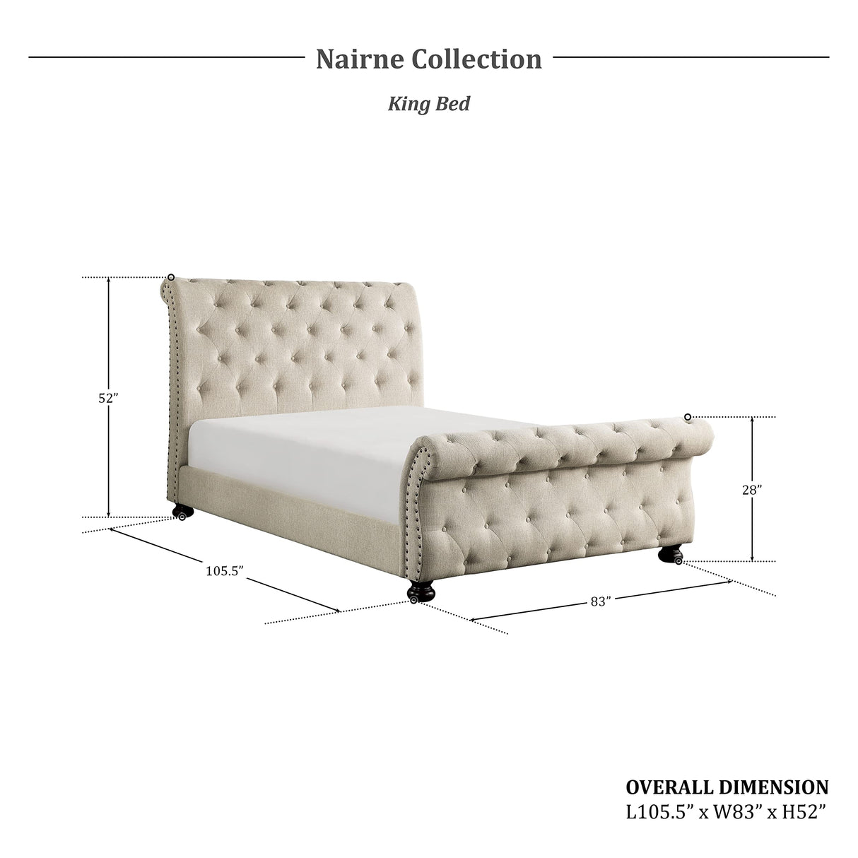 Lexicon Nairne Upholstered Sleigh Bed, King, Beige