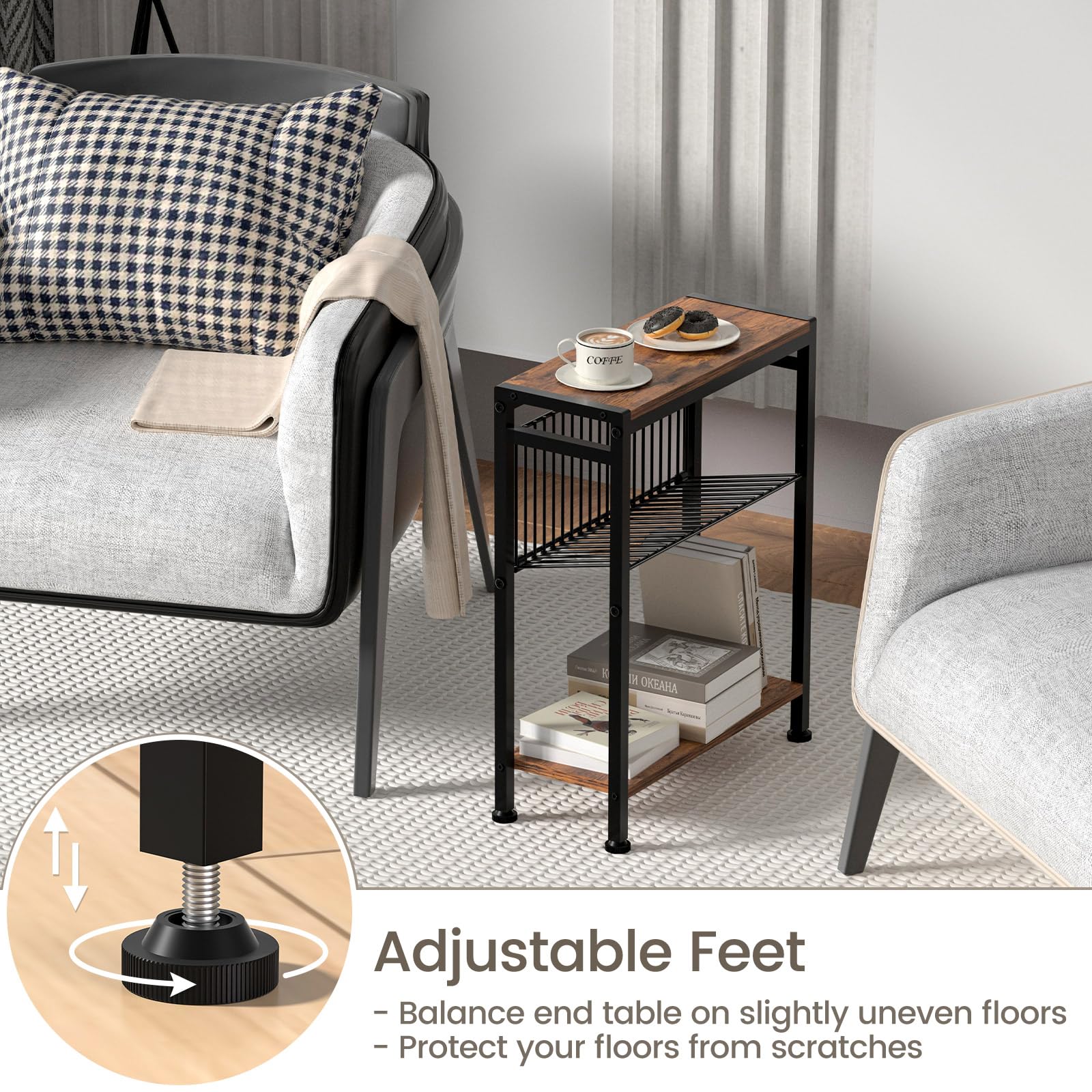 SlimFit 3-Tier Snack & Side Table with Magazine Rack