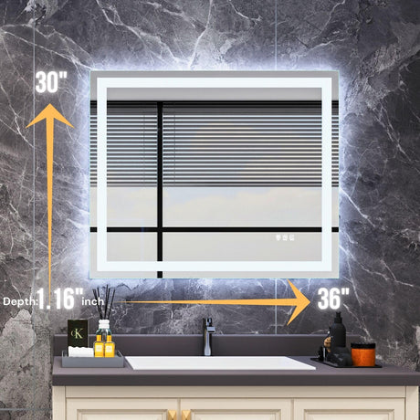 LED Mirror for Bathroom 36"x 30", Front Lit and Backlit LED Mirror