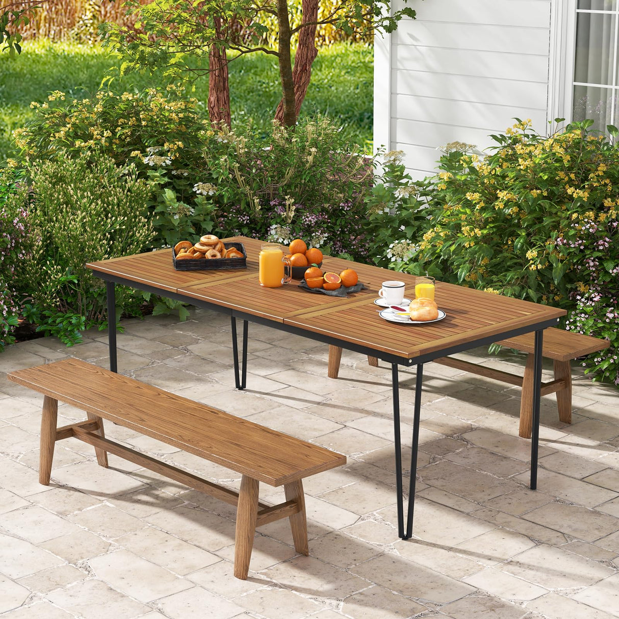 79 Inch Outdoor Dining Table, 8-Person Patio Table with 1.9 Inch Umbrella Hole