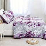 Floral Quilt Set Queen Size,3 Pieces Purple and White Summer Botanical