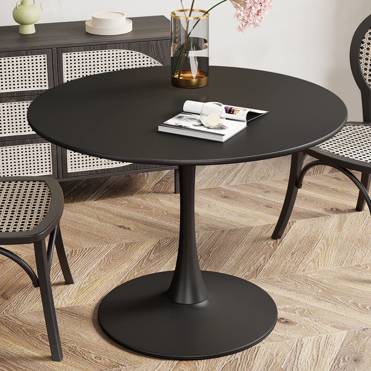 Modern Round, 31.5'' Tulip MDF Top & Metal Pedestal Base for Dining Living Room Cafe,