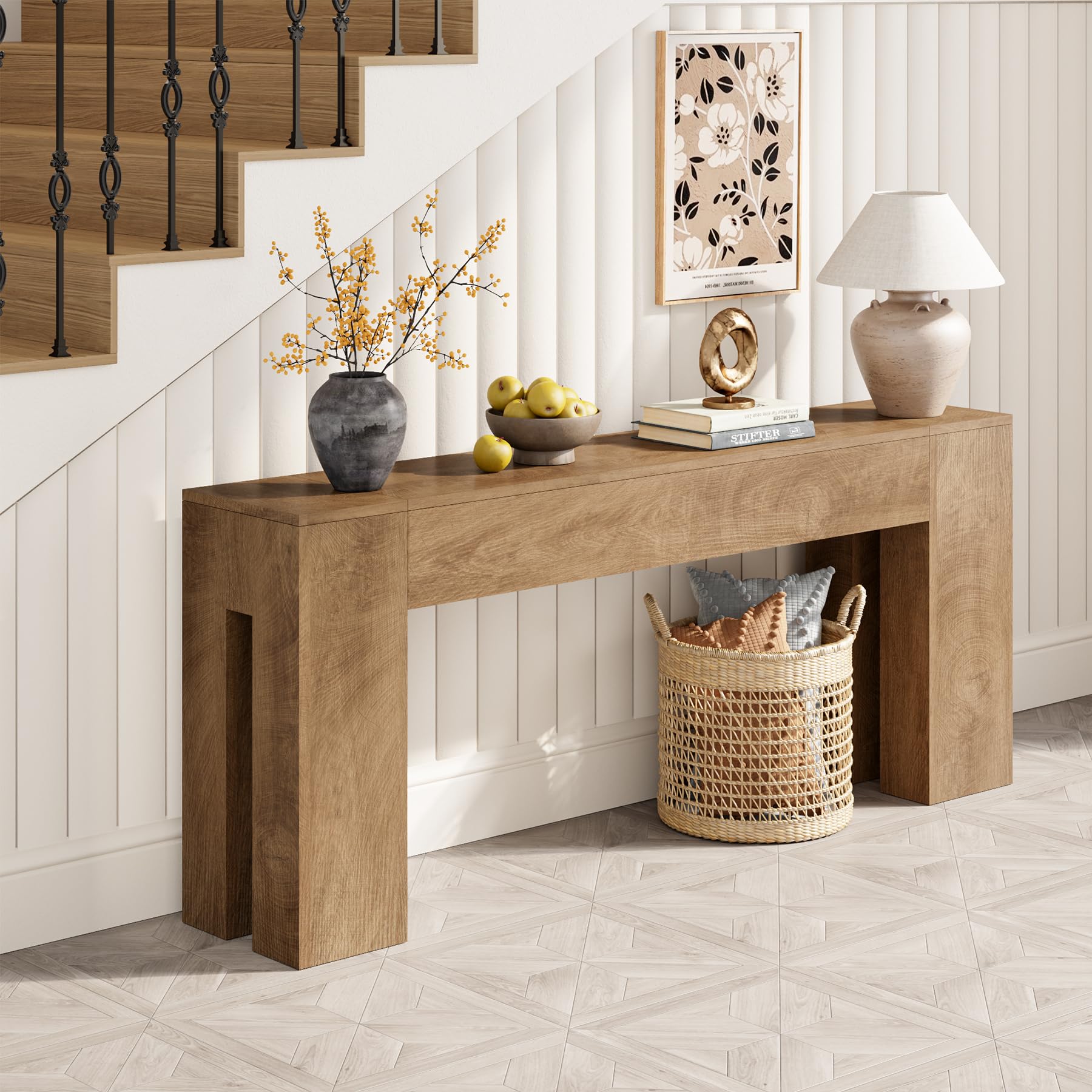 79-Inch Farmhouse Sofa Console Table - Natural Oak