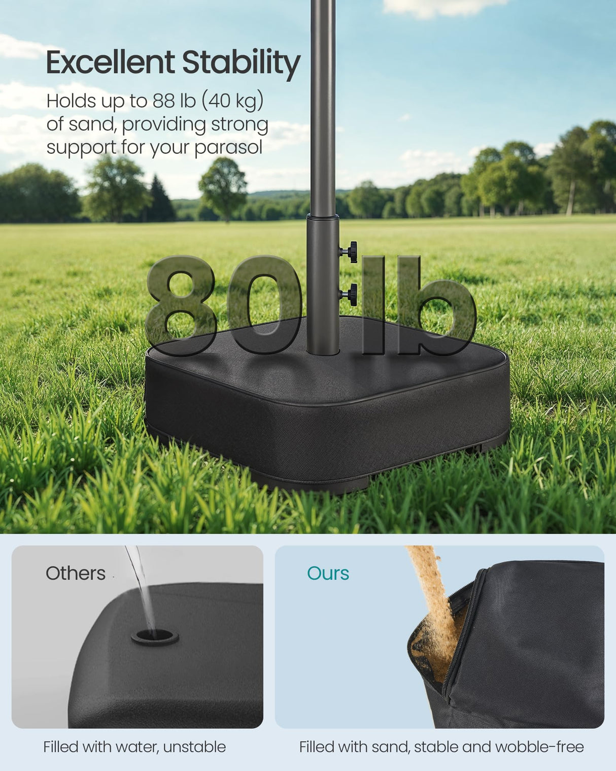 Umbrella Base, Square Patio Umbrella Stand, Sand Fillable Bag 88 lb