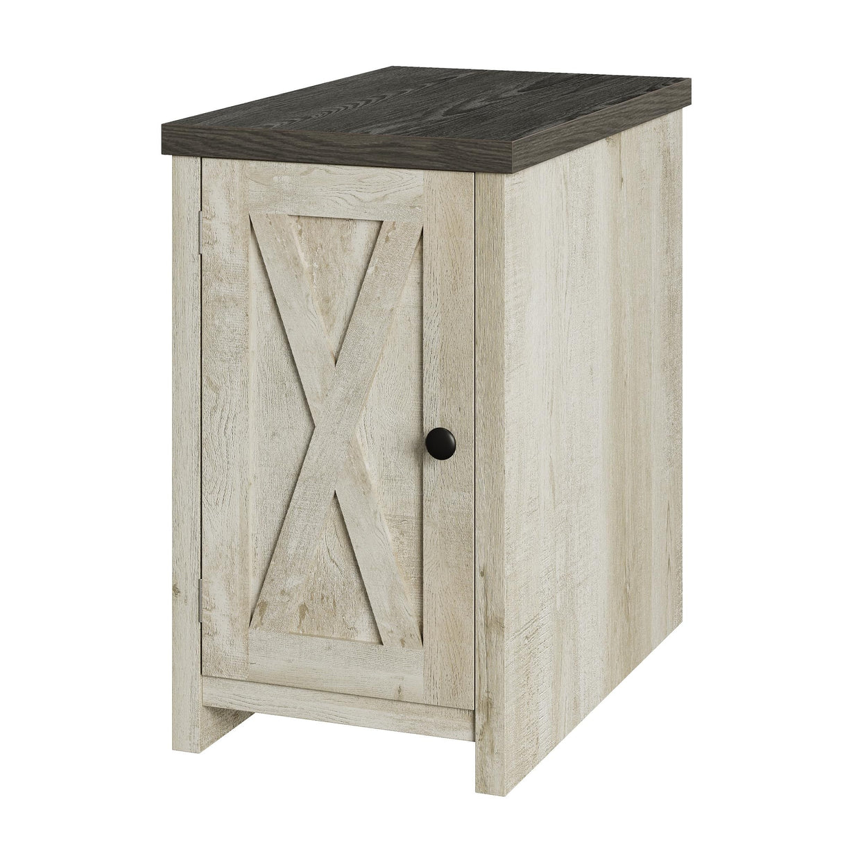 Farmhouse End Table, Narrow Night Stand with Storage and Barn Door, Wood End Side Table for Living Room/Small Space, Rustic White