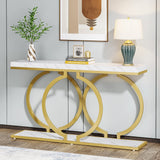 Gold Console Table, 55 inch Faux Marble Entryway Table Narrow Long Sofa Table