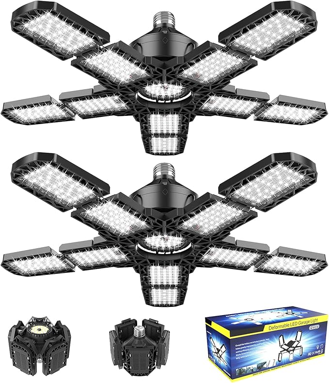 4-Pack LED Garage Light 180W - Deformable Shop Ceiling Lights
