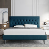 Full Size Bed Frame Upholstered Platform Bed with Adjustable Headboard, Button Tufted,