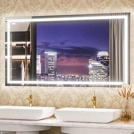 Mirror for Bathroom 48 x 30 Inch Lighted Mirrors for Wall with Antifog, 3 Colors,