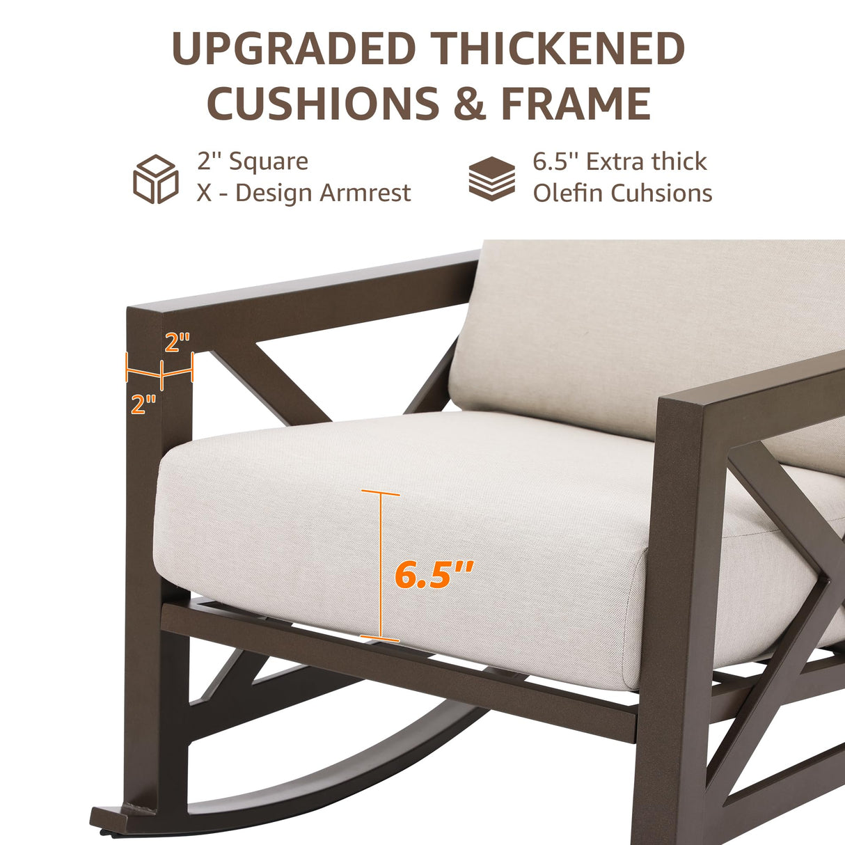 NATURAL EXPRESSIONS Rocking Bistro Set, 3 Piece Outdoor Patio Conversation Furniture Set with 2 Rockers and 1 Metal Coffee Table with Thick Cushions for Backyard,Porch,Poolside,300lbs