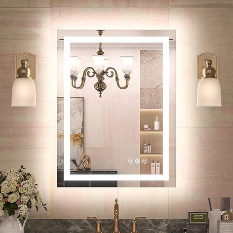 Bathroom Mirror with Lights 55x36 Inch Frontlit & Backlit Lighted Vanity Mirror Anti Fog