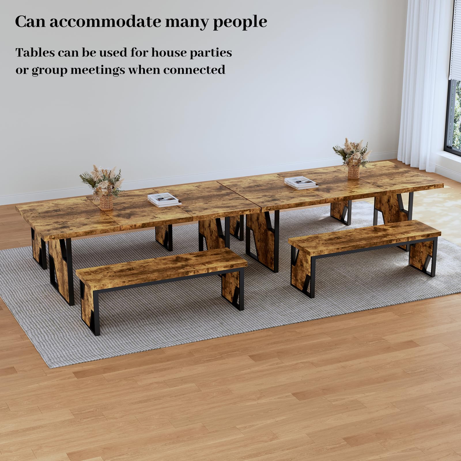 70.8" Wooden Dining Table Set with 2 Benches