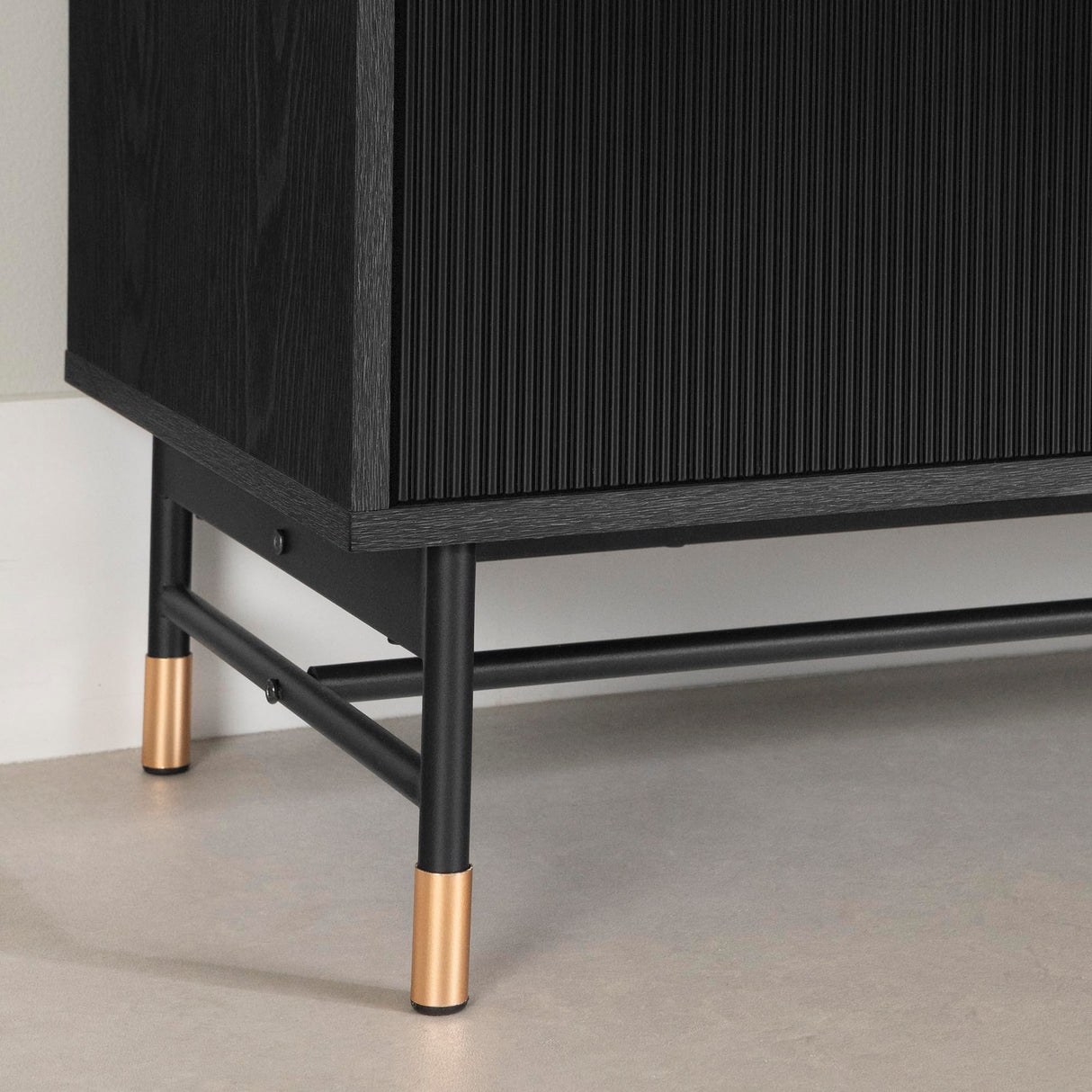 Arlo Sideboard with Ribbed Doors and Drawers, Ash Oak and Gold