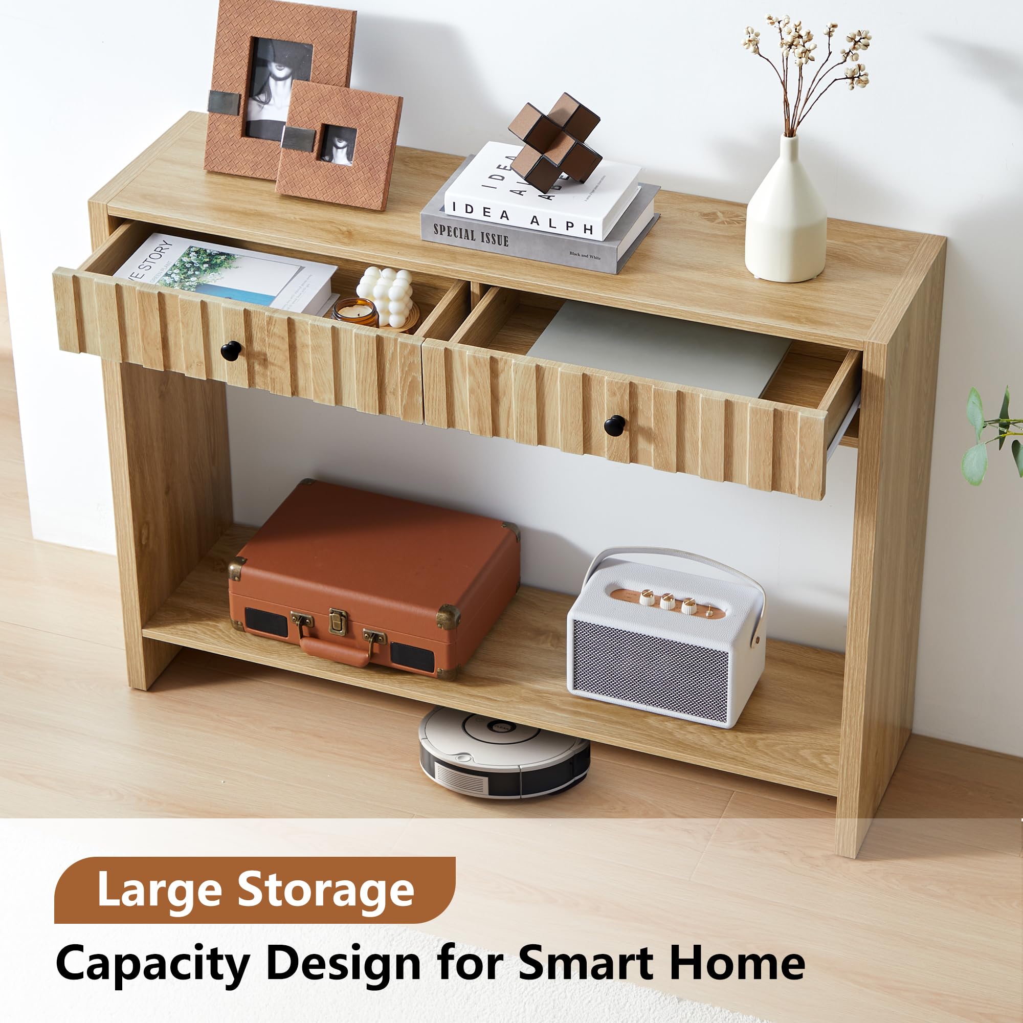 Entryway Console Table with Fluted Drawers - 43" Mid Century Sofa Table