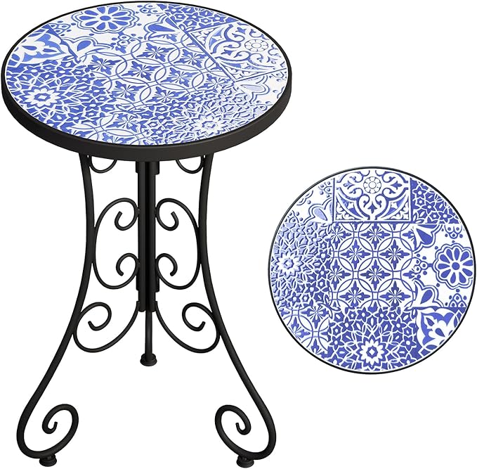 Mosaic Outdoor Side Table, Patio Side Table, Weather Resistant 14" Diameter 21" H Ceramic
