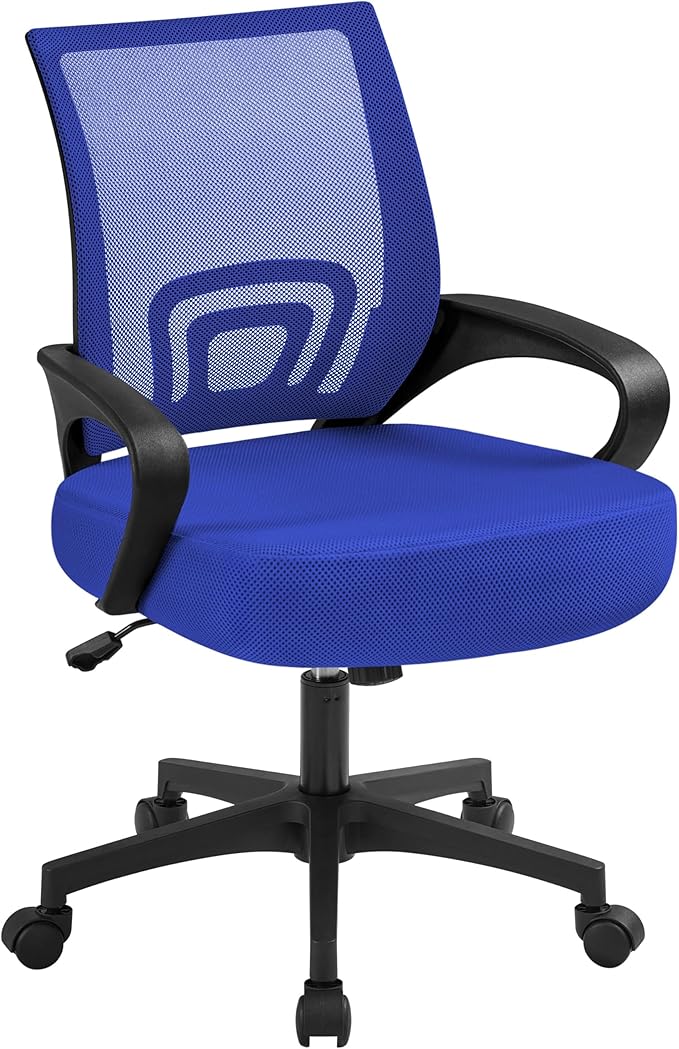 Office Chair Desk Chair Mid Back Mesh Task Chair Computer Chair Ergonomic Rolling Swivel Chair Adjustable Executive Chair with Lumbar Support Armrests, Red