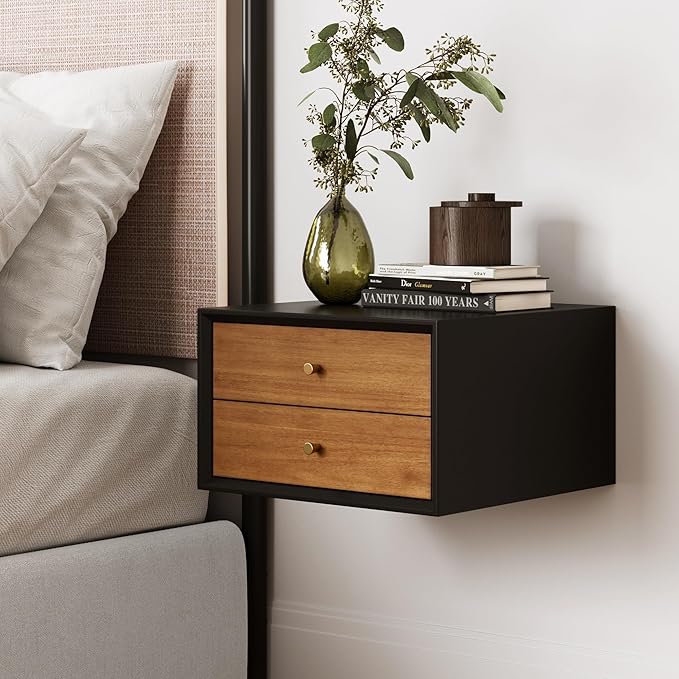 32704 Harper Mid-Century Oak Wood Nightstand with 2-Drawers, Small Side End Table