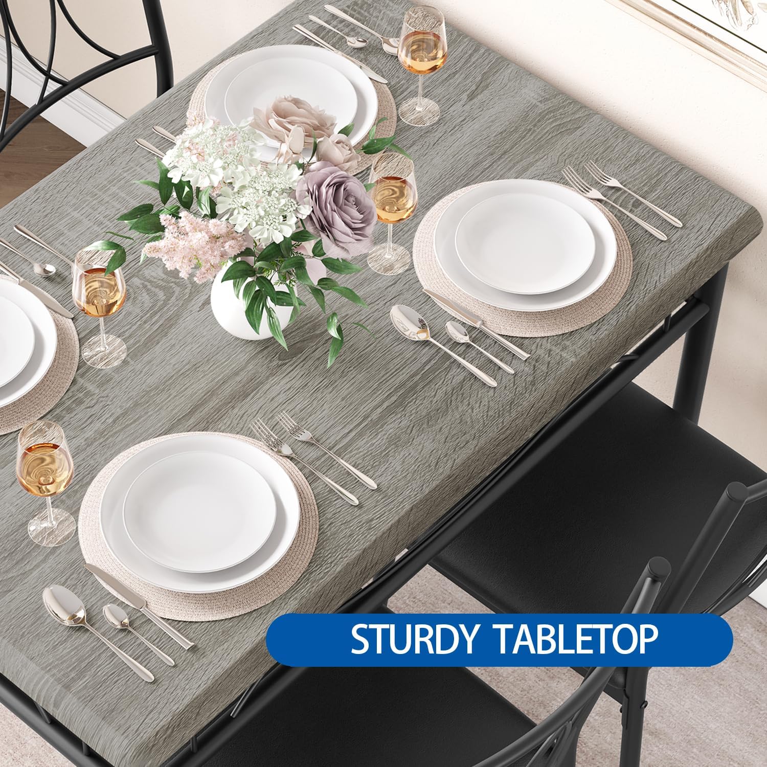 5-Piece Dining Set for 4 with Upholstered Chairs