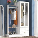 73.3" H Wardrobe Armoire with Glass Doors, 2 Hanging Bars & 2 Drawers