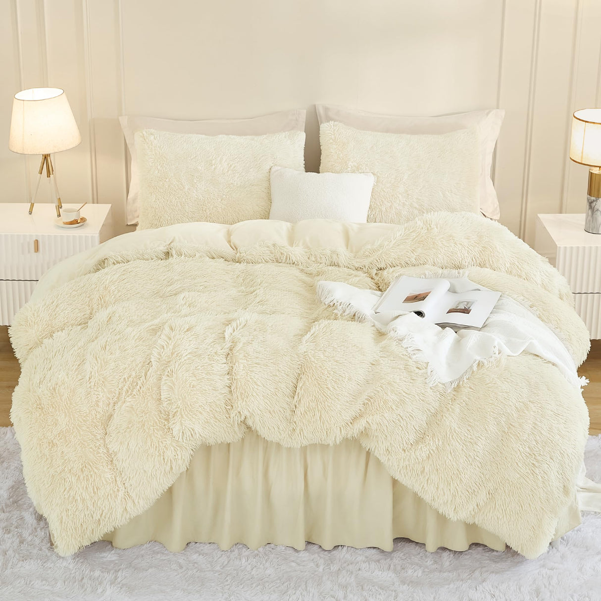 Faux Fur Beige Comforter Set King Size