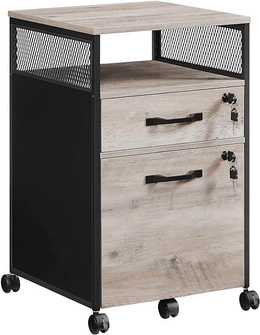 File Cabinet, Mobile Filing Cabinet on Wheels, for Home Office, 2 Lockable Drawers