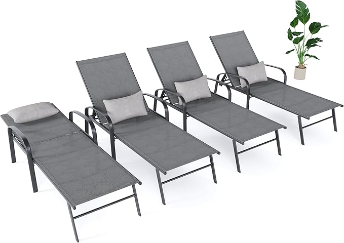Outdoor Chaise Lounge Chairs Set of 2 Adjustable Pool Lounge Chair
