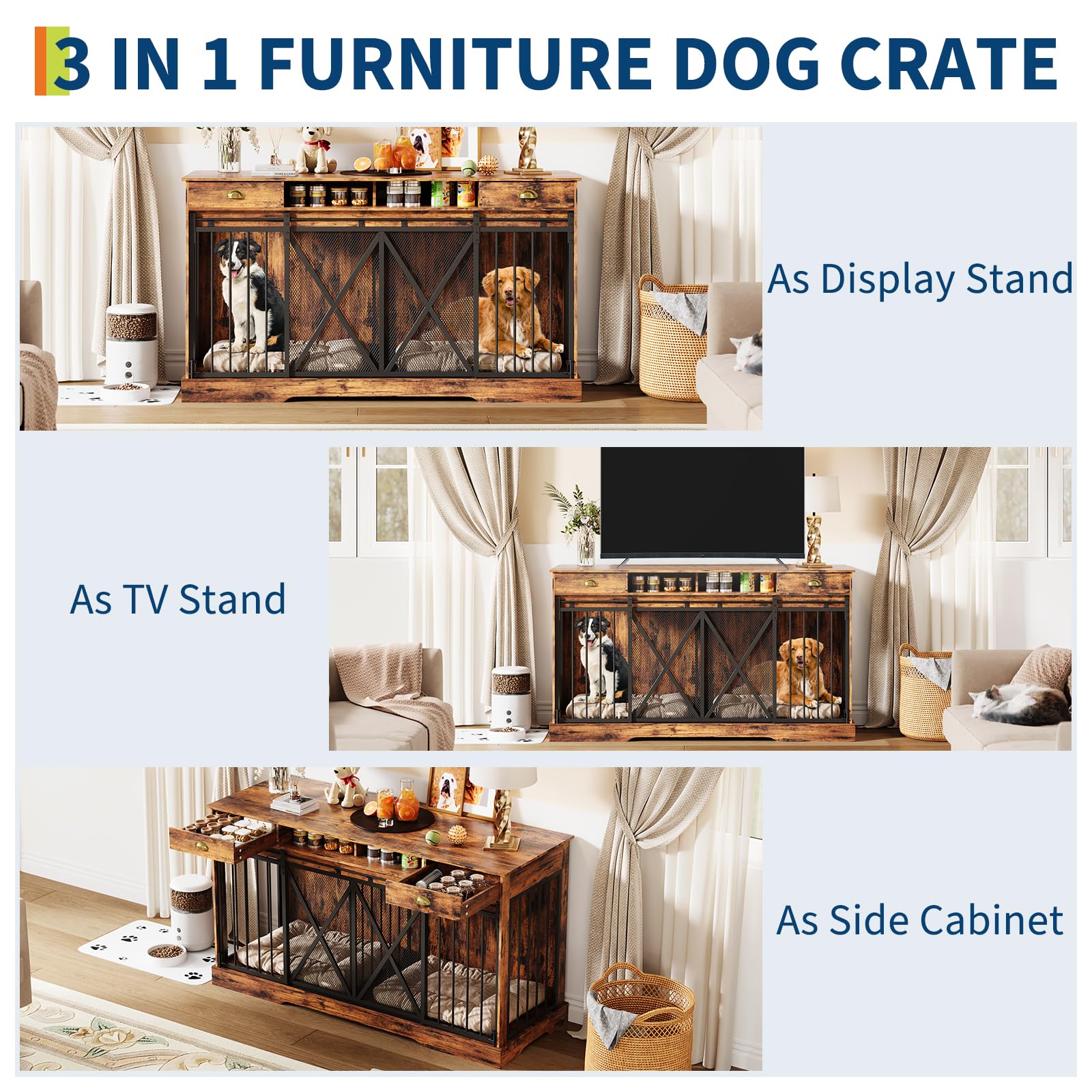63" Extra Large Double Dog Crate with Removable Divider