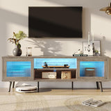 TV Stand for 75 Inch TV, 63” LED Entertainment Center with Sliding Acylic Doors