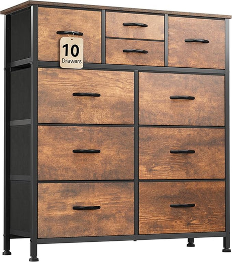 10-Drawer Dresser, Fabric Storage Tower, Tall Dresser for Living Room, Hallway, Closets,