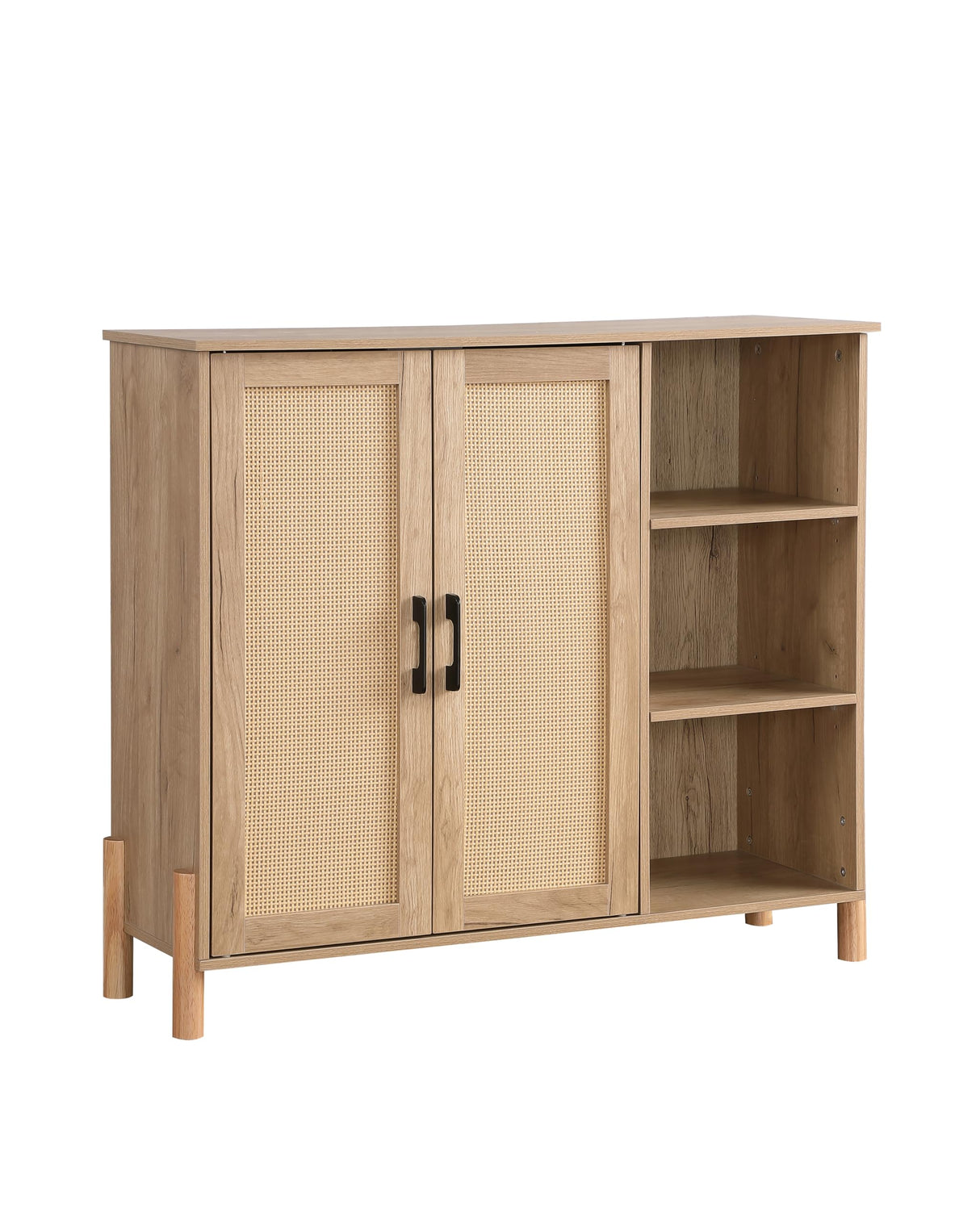 Storage Cabinet, Bathroom Cabinet with Rattan Doors, Bathroom Floor Cabinet with Open