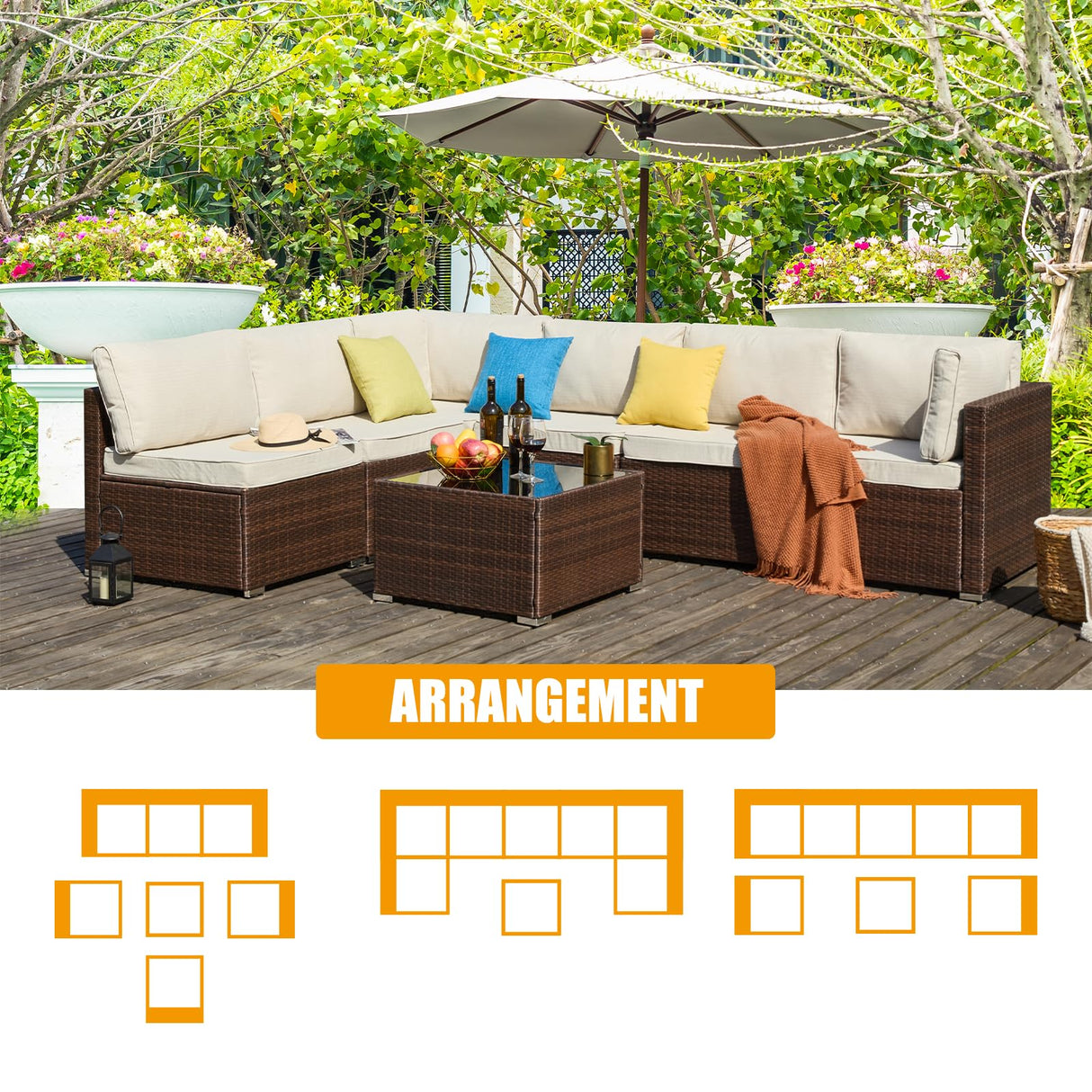 Outdoor Patio Furniture Set Sectional Couch Wicker Conversations Sets Rattan Sofa