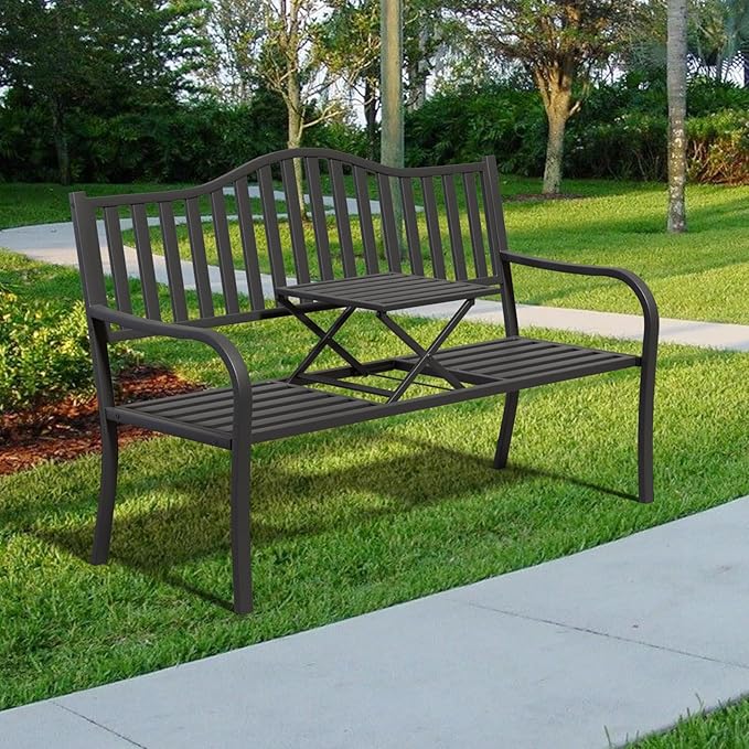 Metal Outdoor Bench, Weatherproof Garden Bench