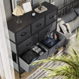 Fabric Dresser with 7 Drawers - Storage Tower (Black/ Grey) & 9 Drawers-Fabric Storage Tower