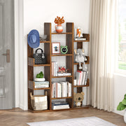 Bookshelf, Tree-Shaped Bookcase Storage Shelf with 13 compartments, Books Organizer Display Cube Shelves, Industrial Free Floor Standing Wood Open Bookshelves for Home