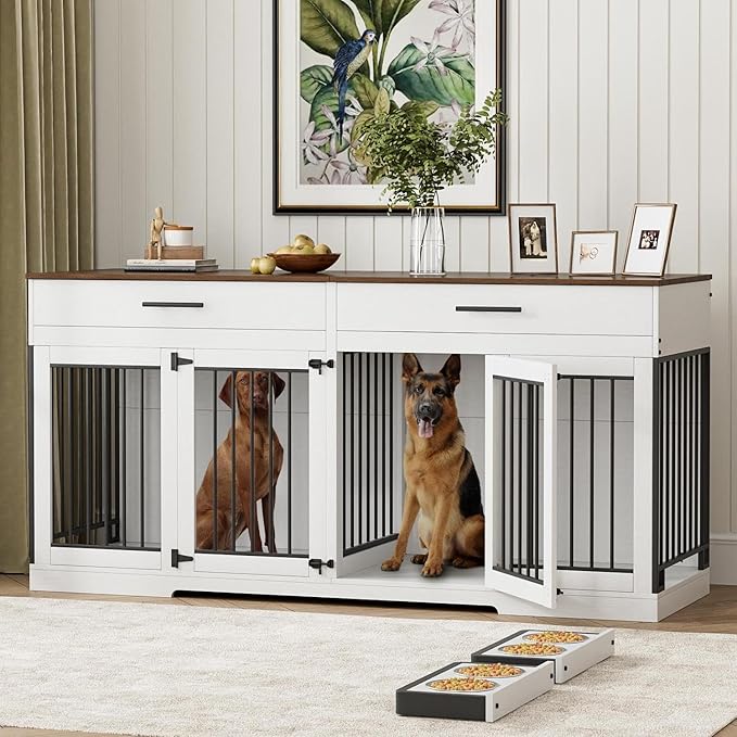 72" Double Dog Crate Furniture with Storage Drawers
