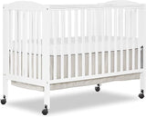 Full Size 2-in-1 Folding Stationary Side Crib In White, Locking Wheels, Folds Flat For Storage,