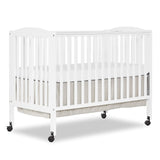 Full Size 2-in-1 Folding Stationary Side Crib In White, Locking Wheels, Folds Flat For Storage,