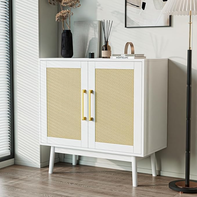 Buffet Cabinet, Rattan Cabinet, Set of 3, Storage Cabinet with 2 Doors