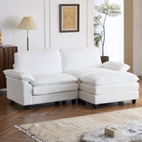 Sectional Sofa Modular Deep Seat Sofa Couch with Ottoman, Corduroy Sofa Sleeper Comfy Upholstered Furniture for Living Room, Apartment, Studio, Office, (4-Seat & 1-Ottoman, White)