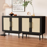 Buffet Cabinet, Rattan Cabinet, Set of 3, Storage Cabinet with 2 Doors