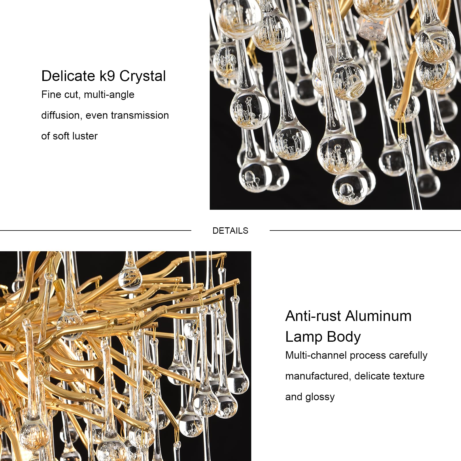 Gold Crystal Chandelier for Dining Room, Modern Raindrop Tree Branch Chandelier,