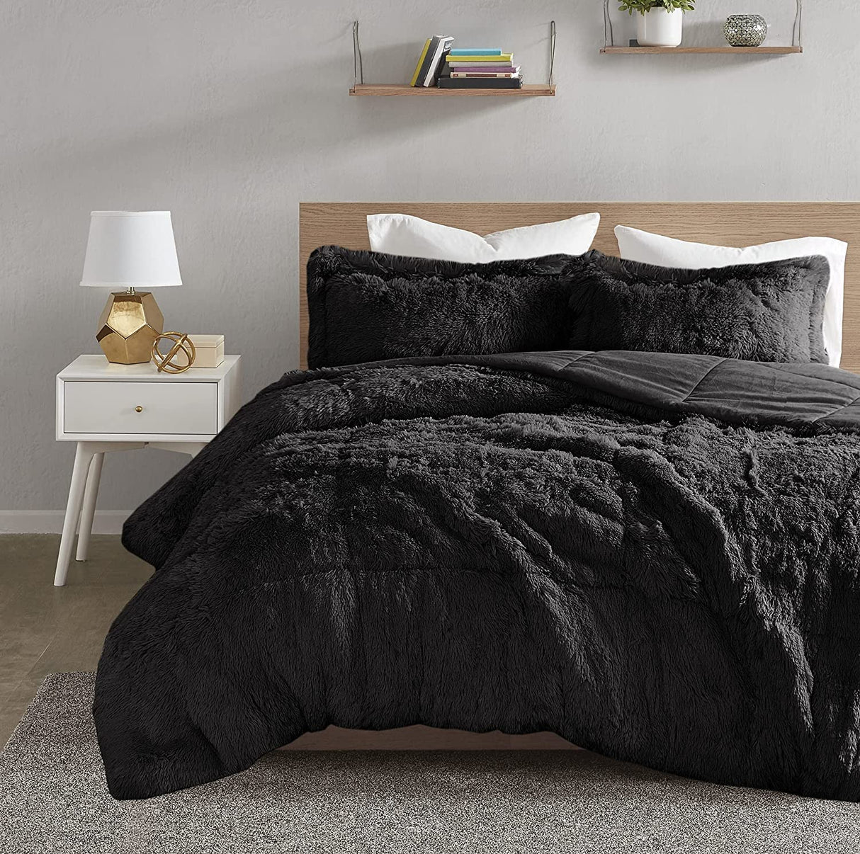 Malea Shaggy Comforter Set, Long Faux Fur Cozy Down Alternative, Modern Casual Ultra