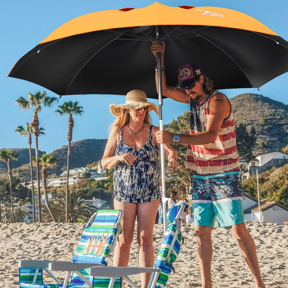 Beach Umbrella 6.5FT Portable - Patio Umbrella with Sand Anchor Tilt Vent - UPF50+ UV Protection