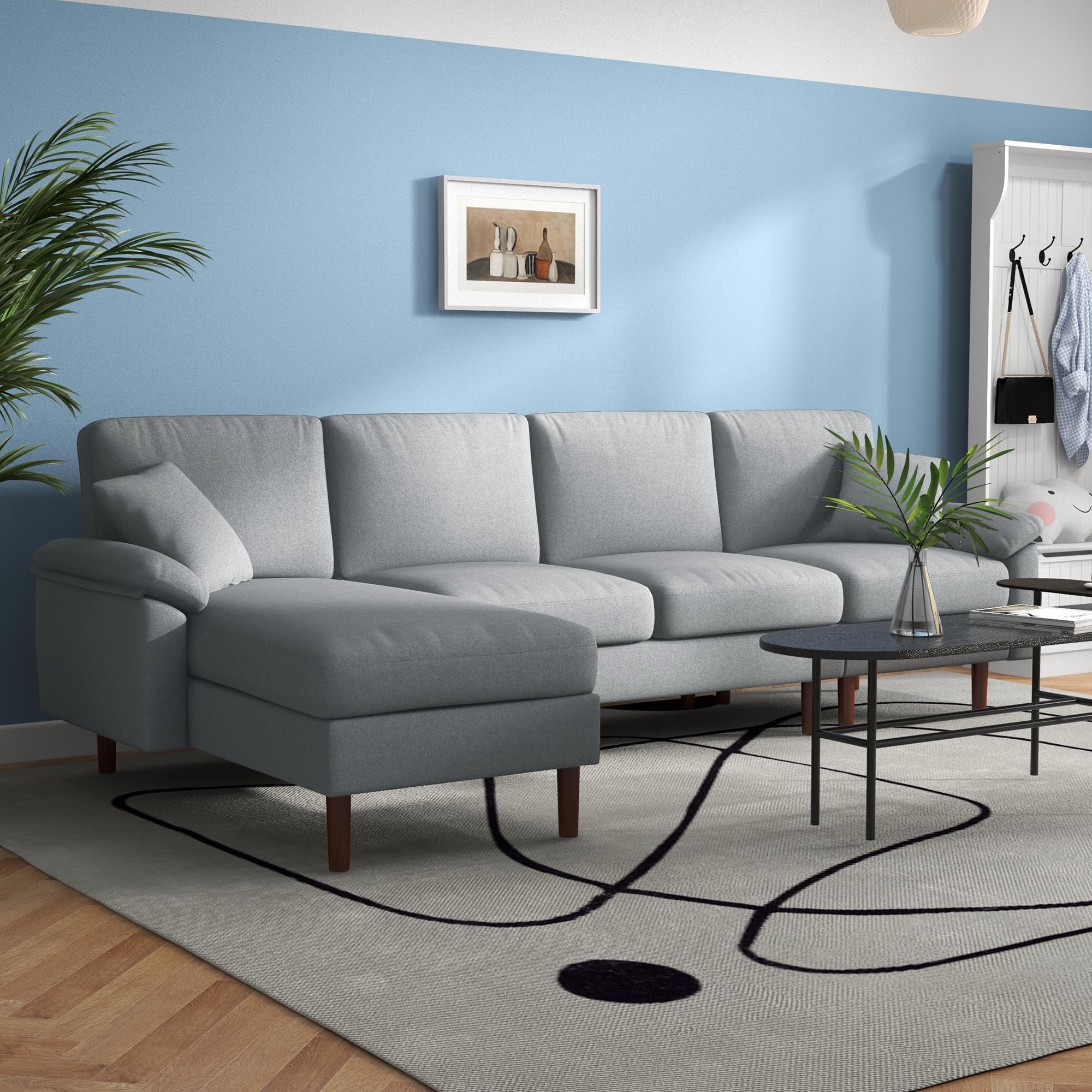 Reversible Sleeper Sofa, Modern L Shaped Sectional Sofa with Pillows