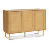 Boho Rattan Storage Cabinet - 3 Door Sideboard Buffet with Adjustable Shelves